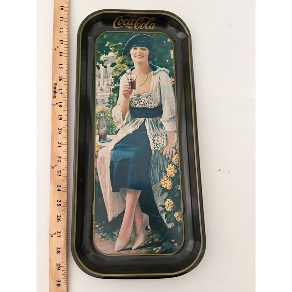 vtg 1973 coca cola flapper girl metal serving tray